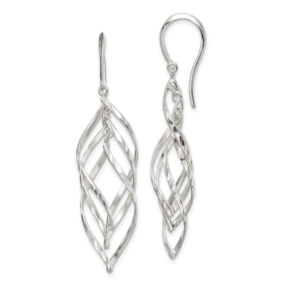 Sterling Silver Fancy Polished & Diamond-cut Twisted Dangle Earrings