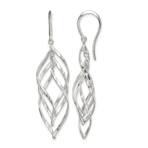 Sterling Silver Fancy Polished & Diamond-cut Twisted Dangle Earrings