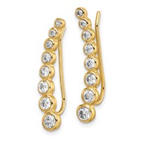 Sterling Silver 14K Gold-plated Polished Graduated CZ Ear Climber Earrings view 2