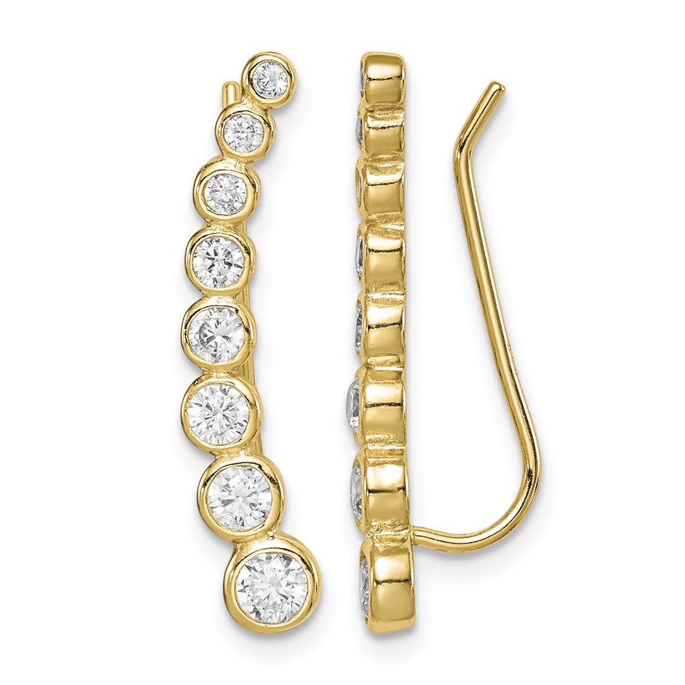 Sterling Silver 14K Gold-plated Polished Graduated CZ Ear Climber Earrings