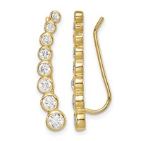 Sterling Silver 14K Gold-plated Polished Graduated CZ Ear Climber Earrings view 1