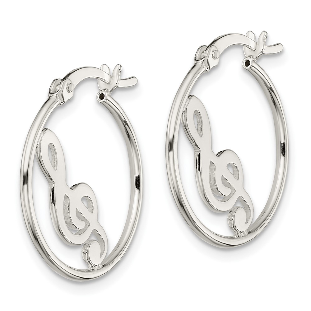 Sterling Silver Polished Music Note Hoop Earrings (QE14813)