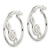 Sterling Silver Polished Music Note Hoop Earrings view 2
