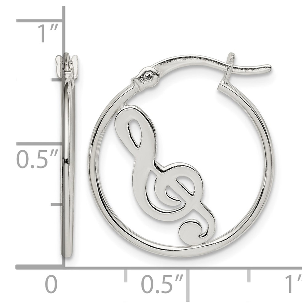 Sterling Silver Polished Music Note Hoop Earrings (QE14813)
