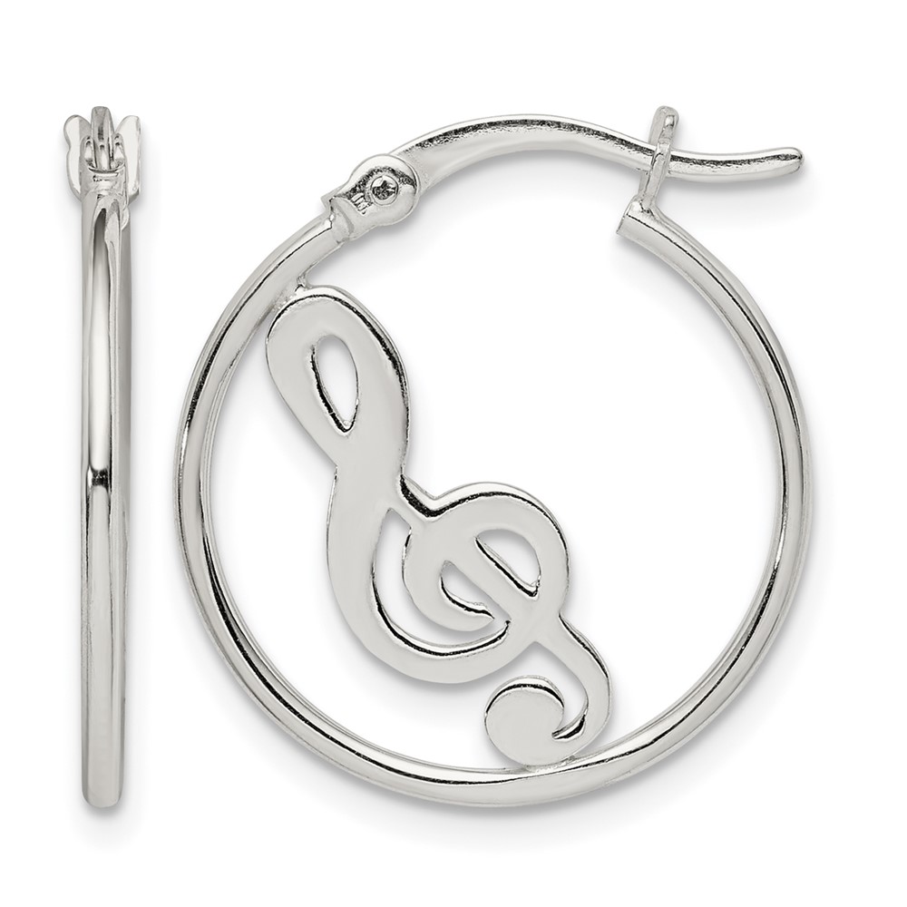 Sterling Silver Polished Music Note Hoop Earrings (QE14813)