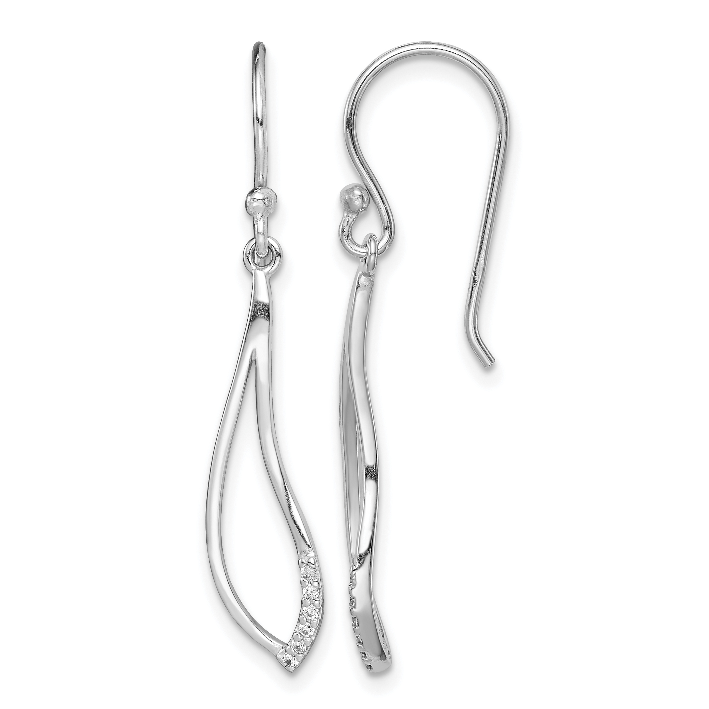 Sterling Silver Rhodium-plated Polished CZ Dangle Earrings (QE14815)