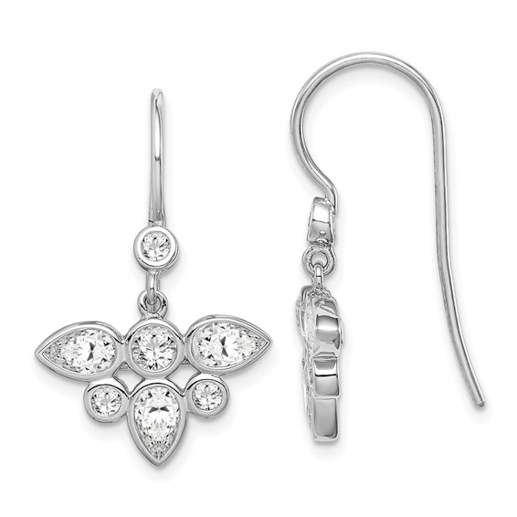 Sterling Silver Rhodium Plated CZ Dangle Earrings