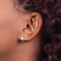 Sterling Silver RH-plated Polished & Beaded Double CZ Circle Post Earrings view 3