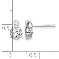 Sterling Silver RH-plated Polished & Beaded Double CZ Circle Post Earrings view 4