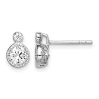 Sterling Silver RH-plated Polished & Beaded Double CZ Circle Post Earrings view 1