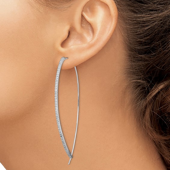 Sterling Silver Rhodium-plated CZ Threader Earrings