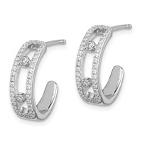 Sterling Silver Rhodium-plated CZ J-Hoop Earrings view 2