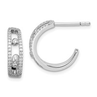Sterling Silver Rhodium-plated CZ J-Hoop Earrings view 1