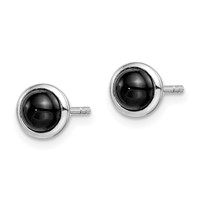 Sterling Silver Rhodium-plated Polished Onyx Round Bezel Stud Earrings view 2