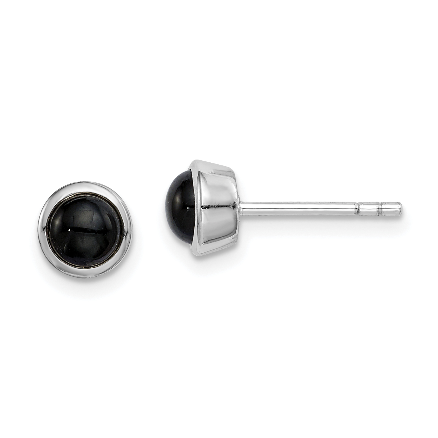 Sterling Silver Rhodium-plated Polished Onyx Round Bezel Stud Earrings (QE14825)