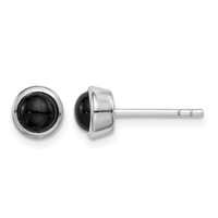 Sterling Silver Rhodium-plated Polished Onyx Round Bezel Stud Earrings view 1
