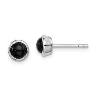 Sterling Silver Rhodium-plated Polished Onyx Round Bezel Stud Earrings