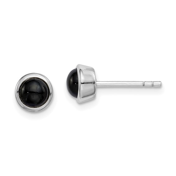 Sterling Silver Rhodium-plated Polished Onyx Round Bezel Stud Earrings