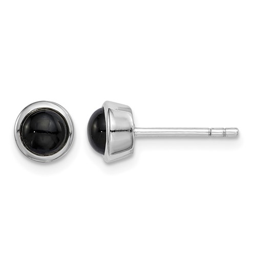 Sterling Silver Rhodium-plated Polished Onyx Round Bezel Stud Earrings