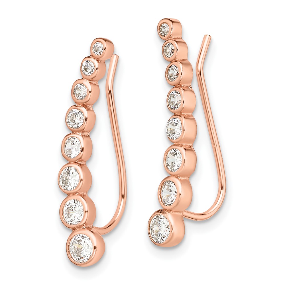 Sterling Silver Rose-tone Polished Graduated CZ Ear Climber Earrings (QE14830)