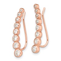 Sterling Silver 14K Rose Gold-plated Graduated CZ Ear Climber Earrings view 2