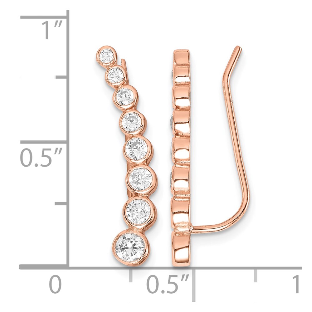 Sterling Silver Rose-tone Polished Graduated CZ Ear Climber Earrings (QE14830)