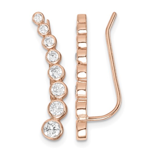 Sterling Silver 14K Rose Gold-plated Graduated CZ Ear Climber Earrings