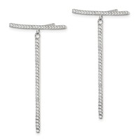 Sterling Silver White CZ Dangle Bar Post Earrings view 2
