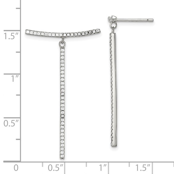 Sterling Silver White CZ Dangle Bar Post Earrings
