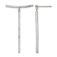 Sterling Silver White CZ Dangle Bar Post Earrings view 1