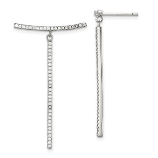 Sterling Silver White CZ Dangle Bar Post Earrings