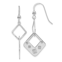 Sterling Silver Polished Geometric Design Diamond Shape Dangle Earrings view 1
