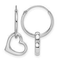Sterling Silver Rhodium-plated Heart Hoop Earring view 1