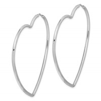 Sterling Silver Rhodium-Plated 2mm Heart Hoop Earrings view 2