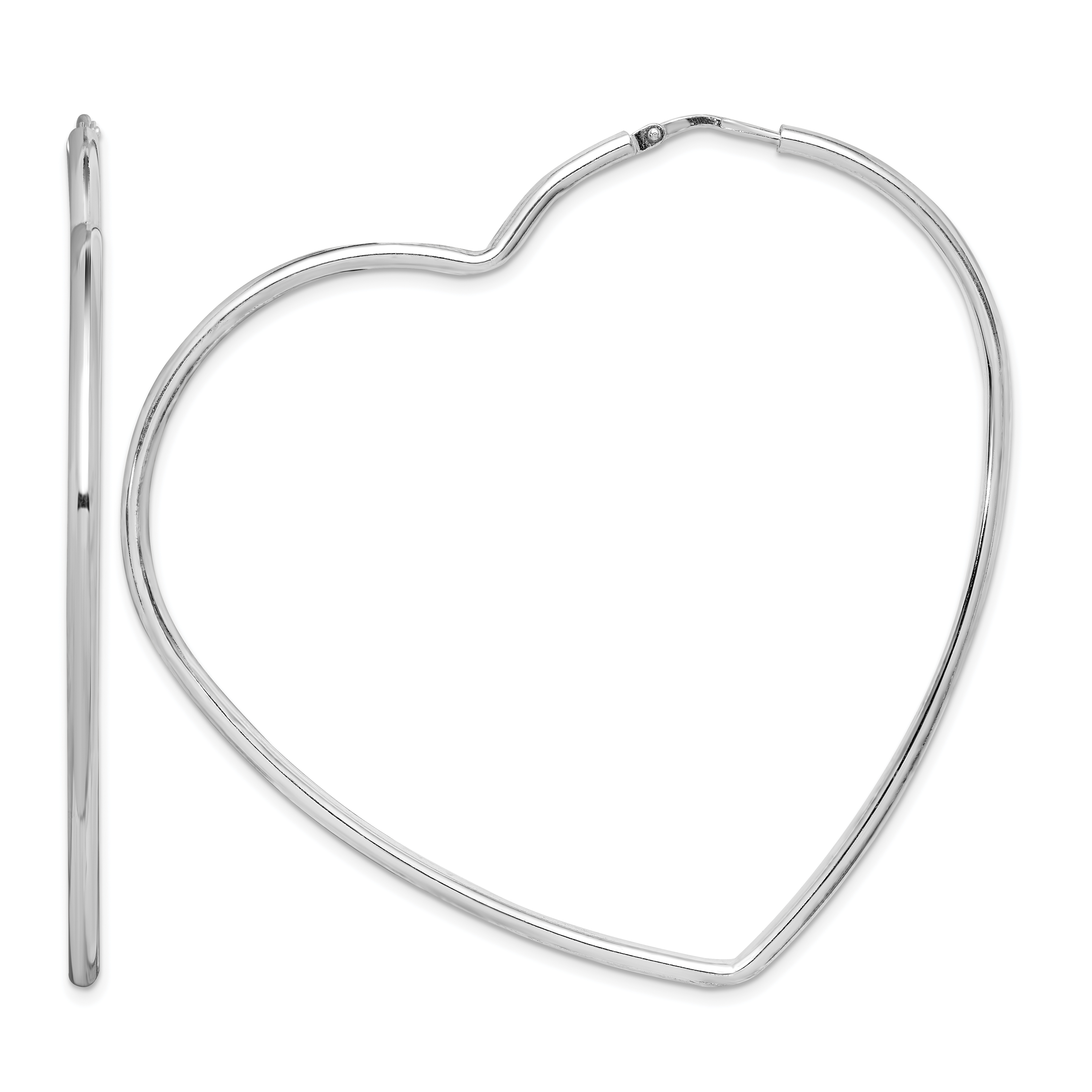 Sterling Silver Rhodium-Plated 2mm Heart Hoop Earrings (QE14843)