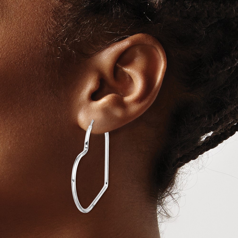 Sterling Silver Rhodium-Plated 2mm Heart Hoop Earrings (QE14844)