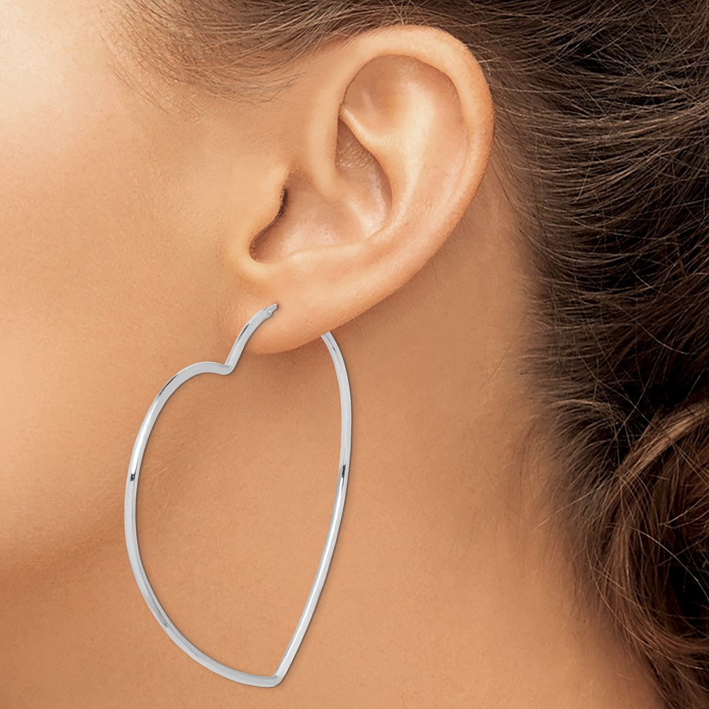 Sterling Silver Rhodium-Plated 2mm Heart Hoop Earrings (QE14845)