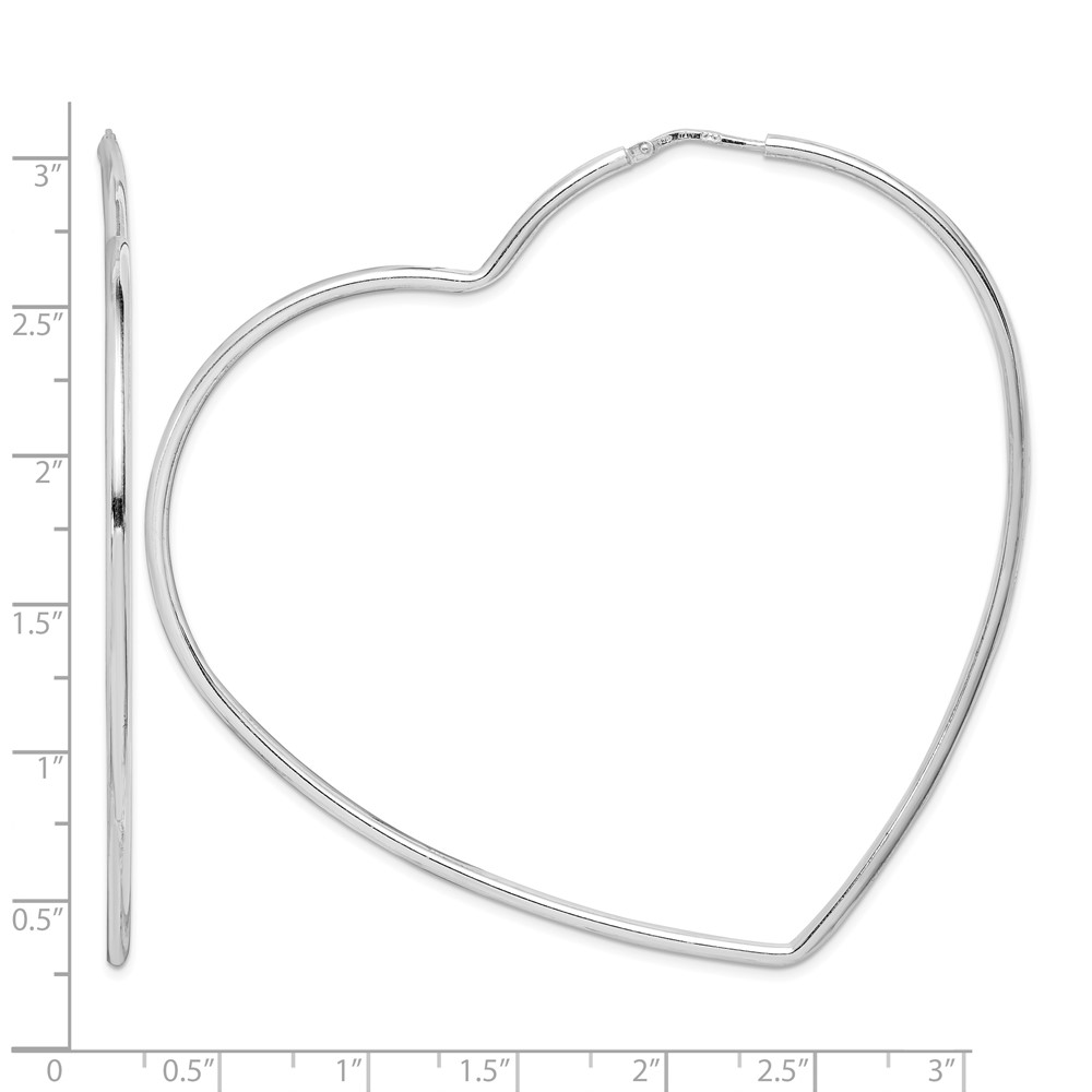 Sterling Silver Rhodium-Plated 2mm Heart Hoop Earrings (QE14845)