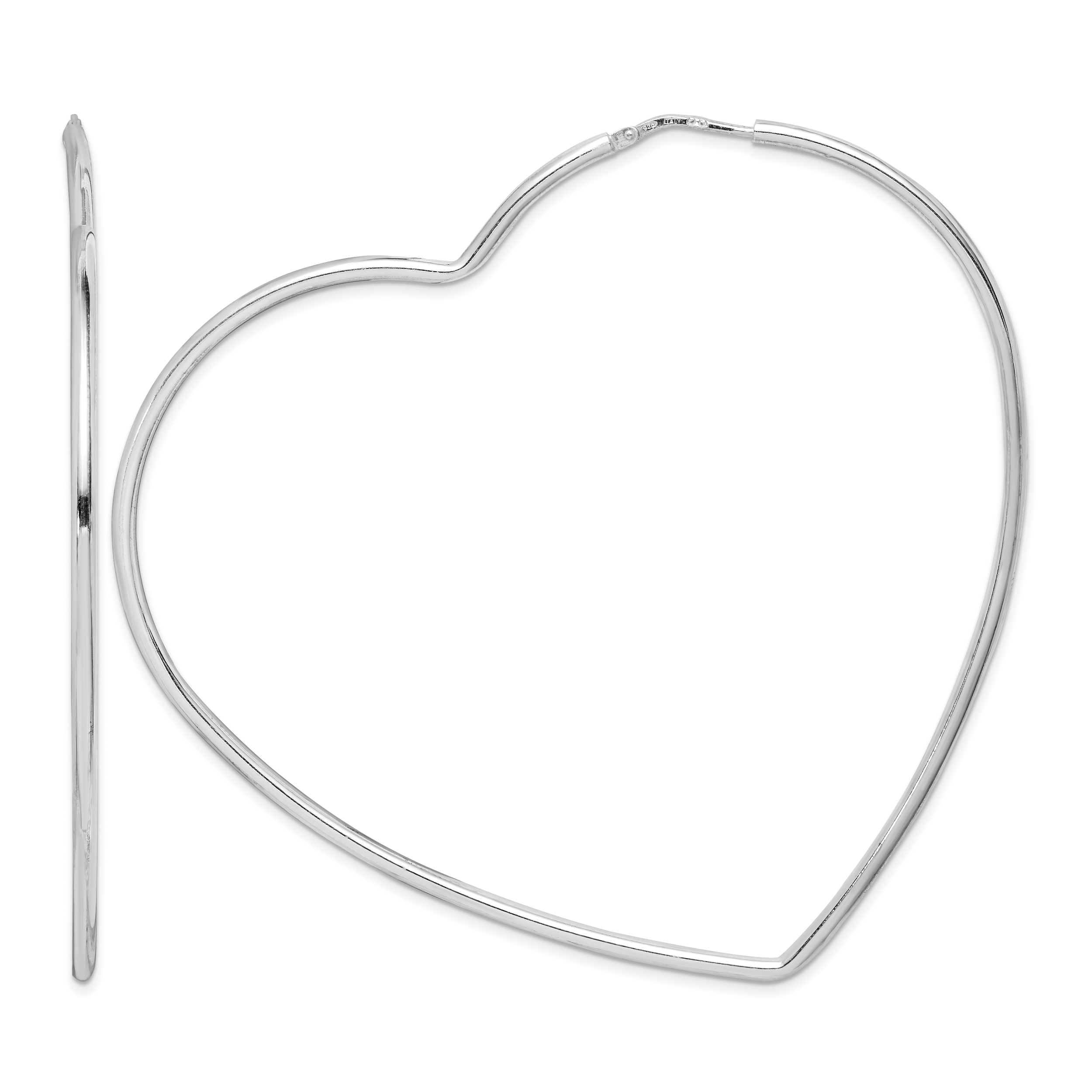 Sterling Silver Rhodium-Plated 2mm Heart Hoop Earrings (QE14845)