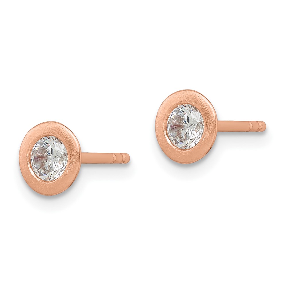 Sterling Silver Rose-tone Brushed CZ Post Earrings (QE14847)