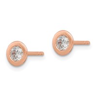 Sterling Silver Rose-tone Brushed CZ Post Earrings view 2