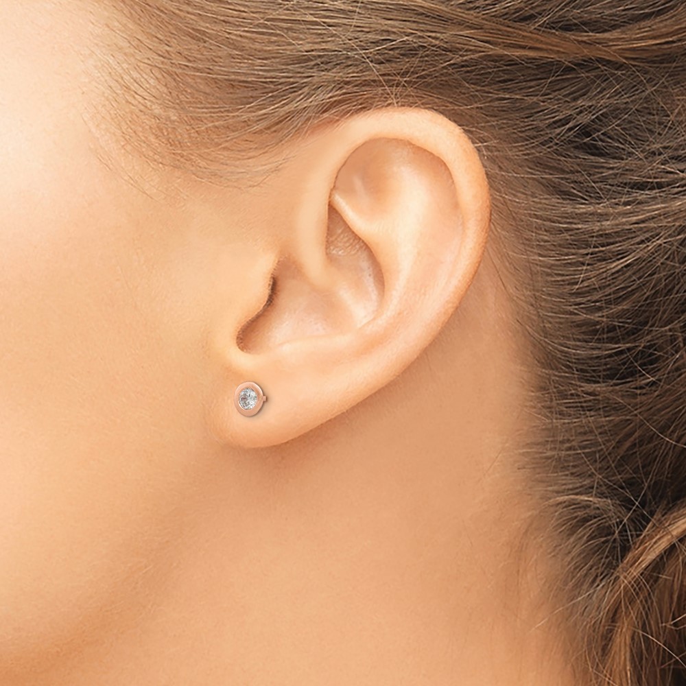 Sterling Silver Rose-tone Brushed CZ Post Earrings (QE14847)