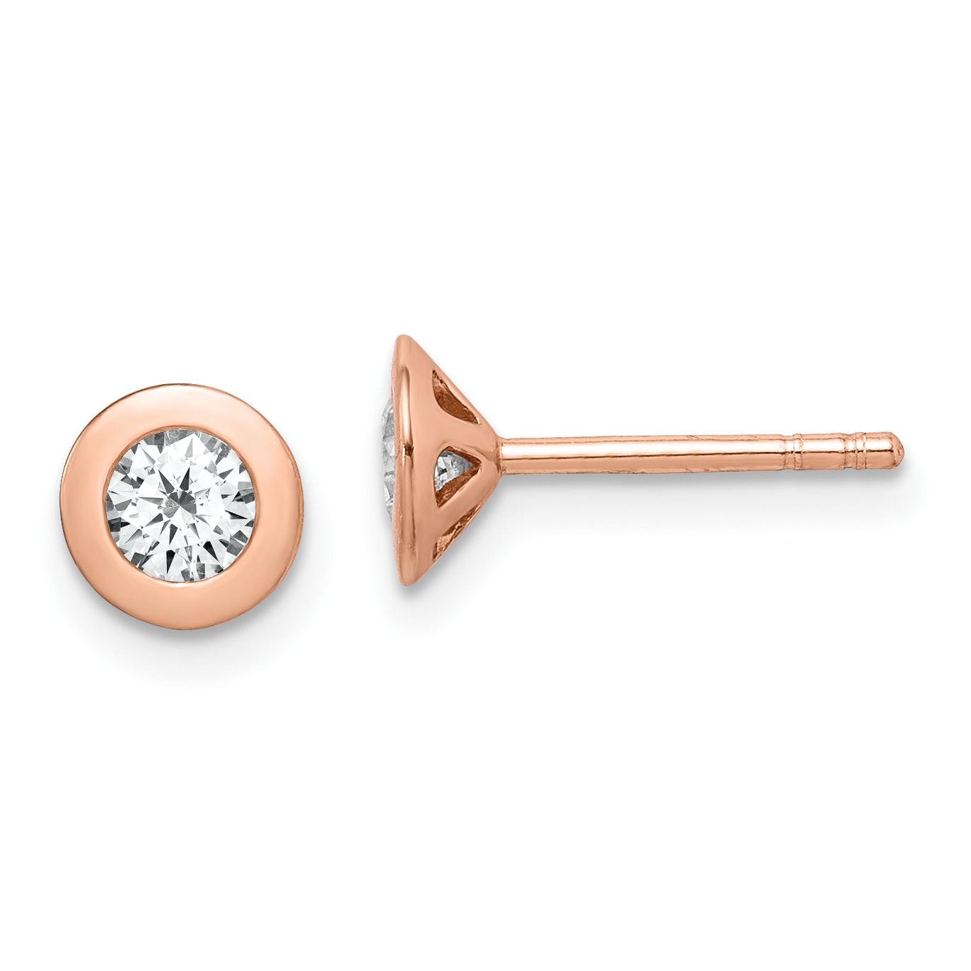 Sterling Silver Rose-tone Brushed CZ Post Earrings (QE14847)