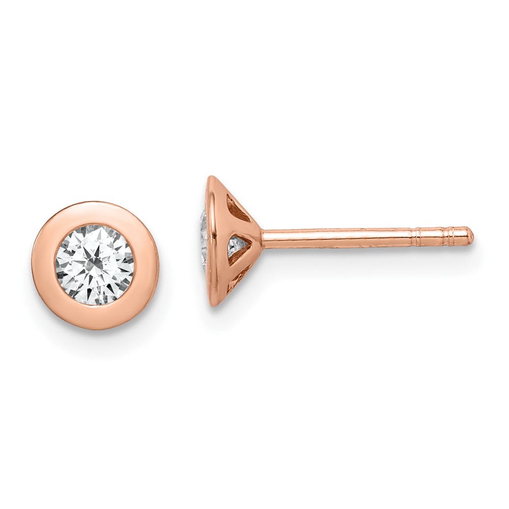 Sterling Silver Rose-tone Brushed CZ Post Earrings (QE14847)