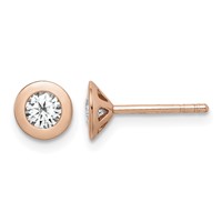 Sterling Silver Rose-tone Brushed CZ Post Earrings view 1