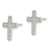 Sterling Silver Polished Glitter Infused Latin Cross Post Earrings view 2