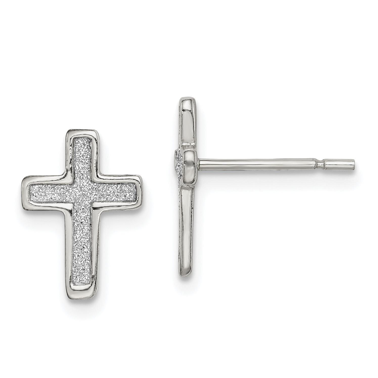 Sterling Silver Polished Glitter Infused Latin Cross Post Earrings (QE14849)
