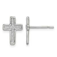 Sterling Silver Polished Glitter Infused Latin Cross Post Earrings view 1