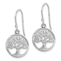 Sterling Silver Rhodium Plated Tree Dangle Earrings view 2