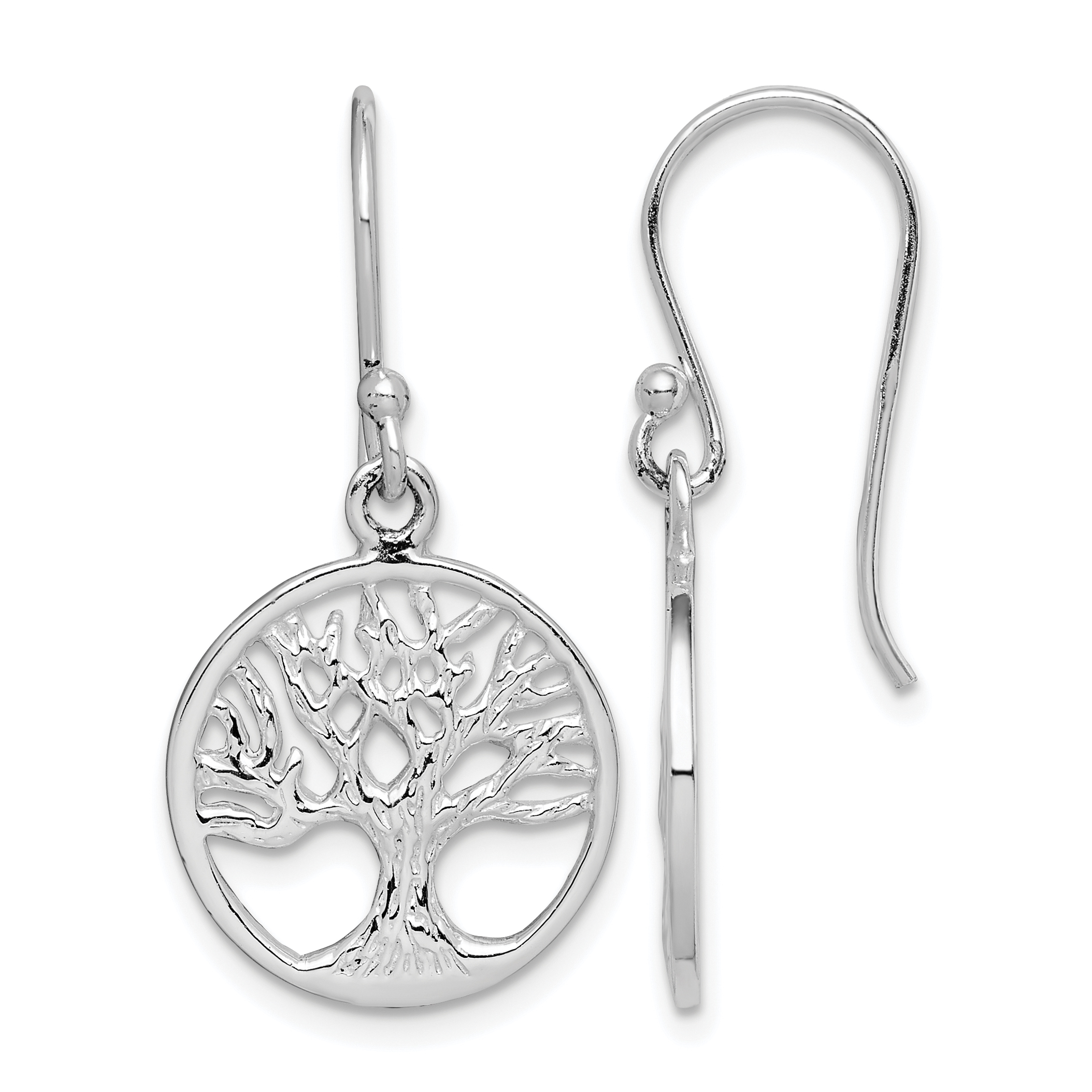 Sterling Silver Rhodium Plated Tree Dangle Earrings (QE14857)